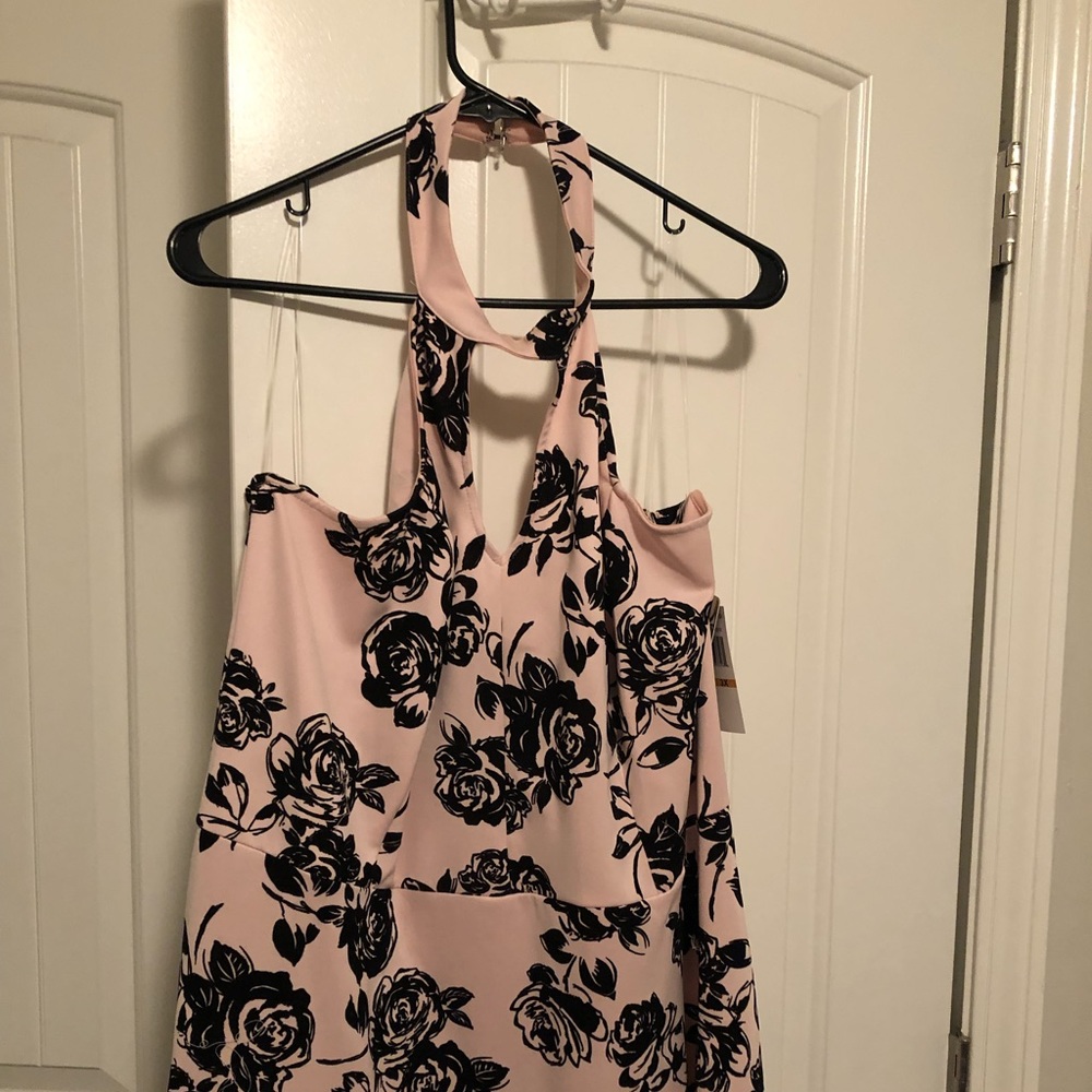 Light Pink halter dress with black velvet flowers